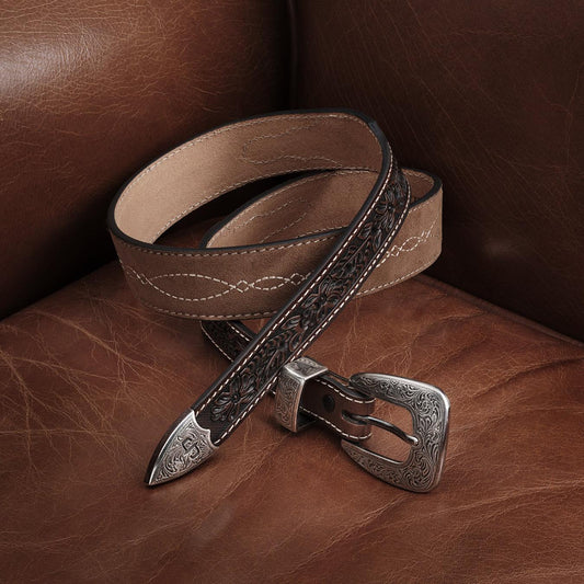 Men Belts Stetson Tooled Tapered Belt Brown/sand