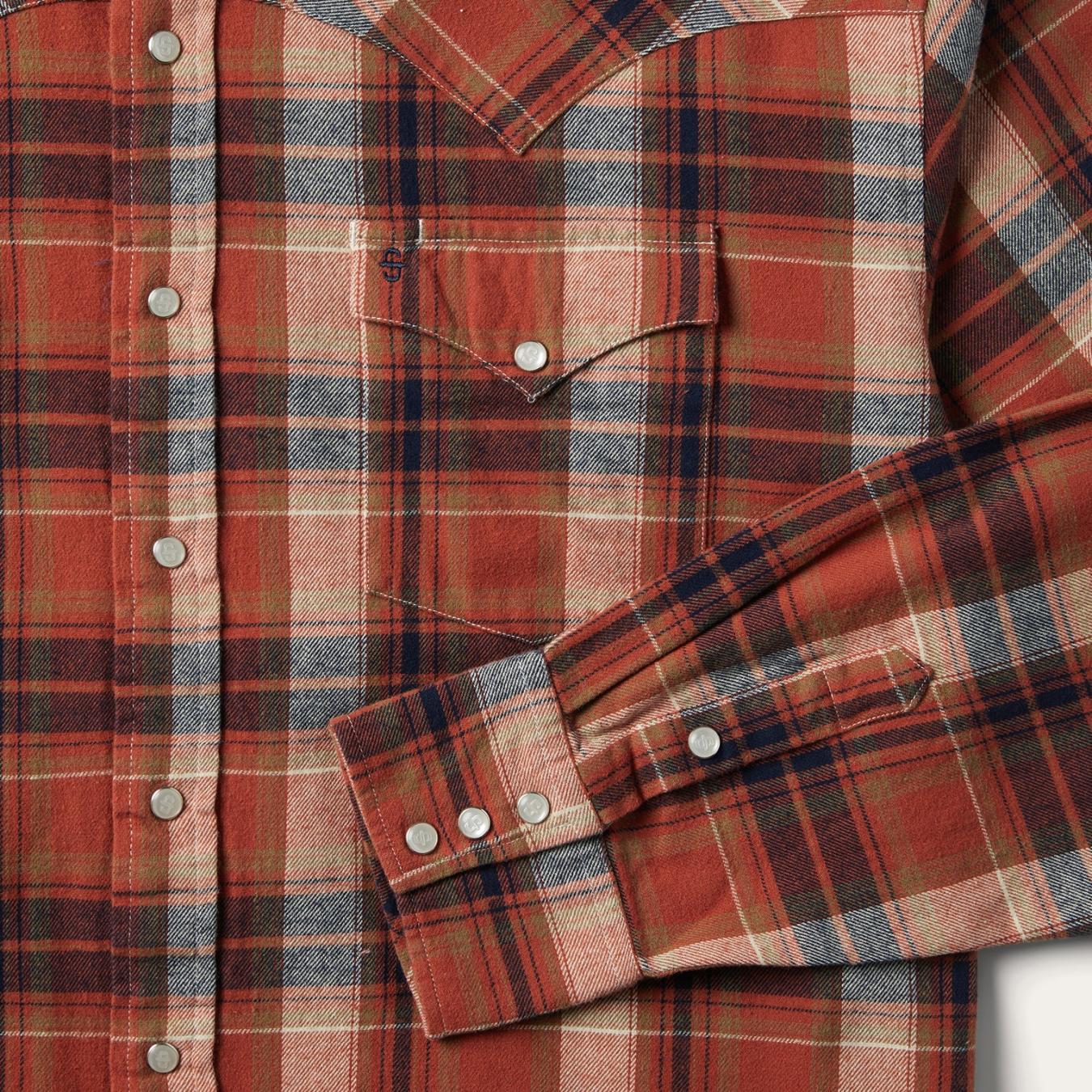 Men Classic Cut Stetson Brushed Twill Plaid Shirt Orange