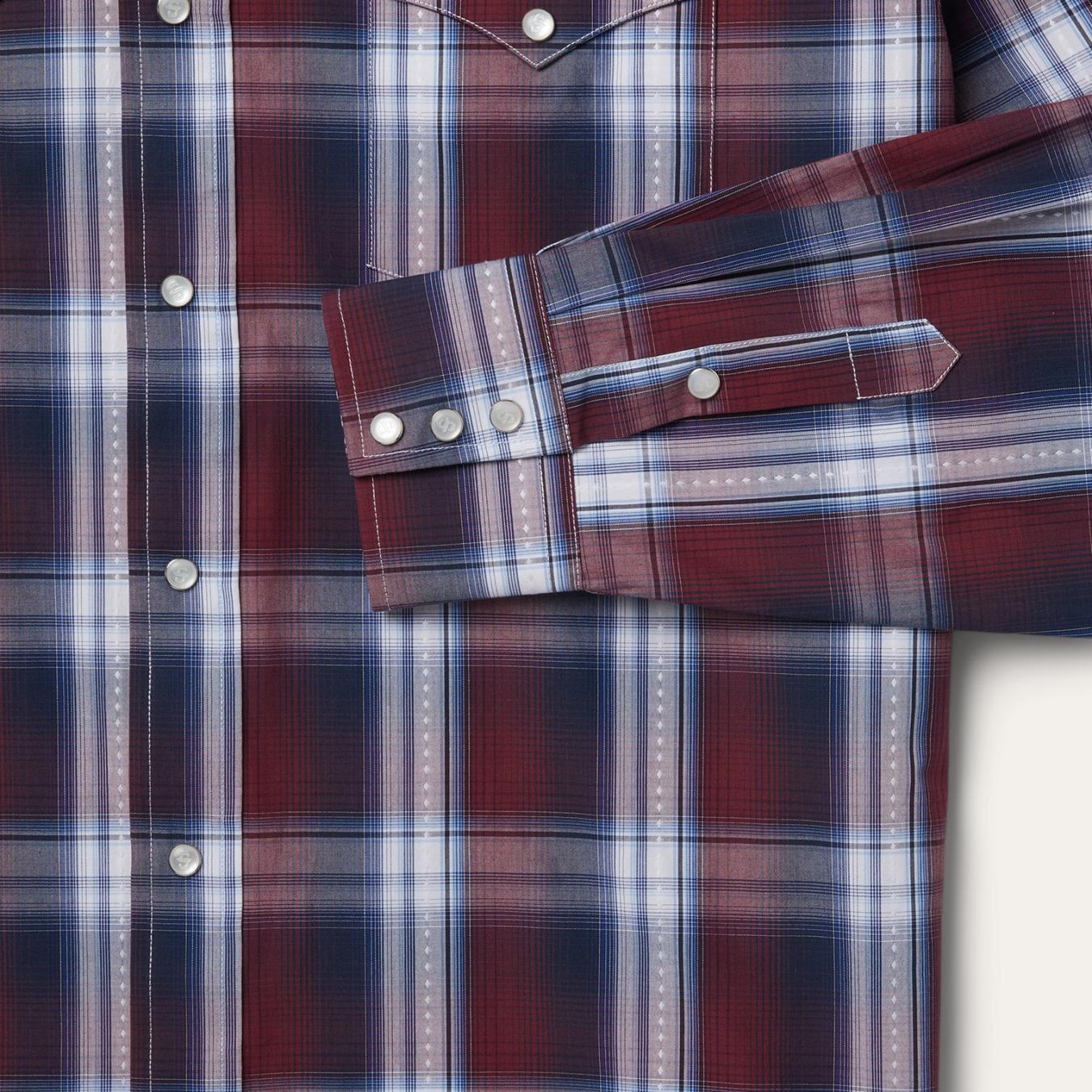 Men Classic Cut Stetson Good Luck Plaid Western Shirt Wine