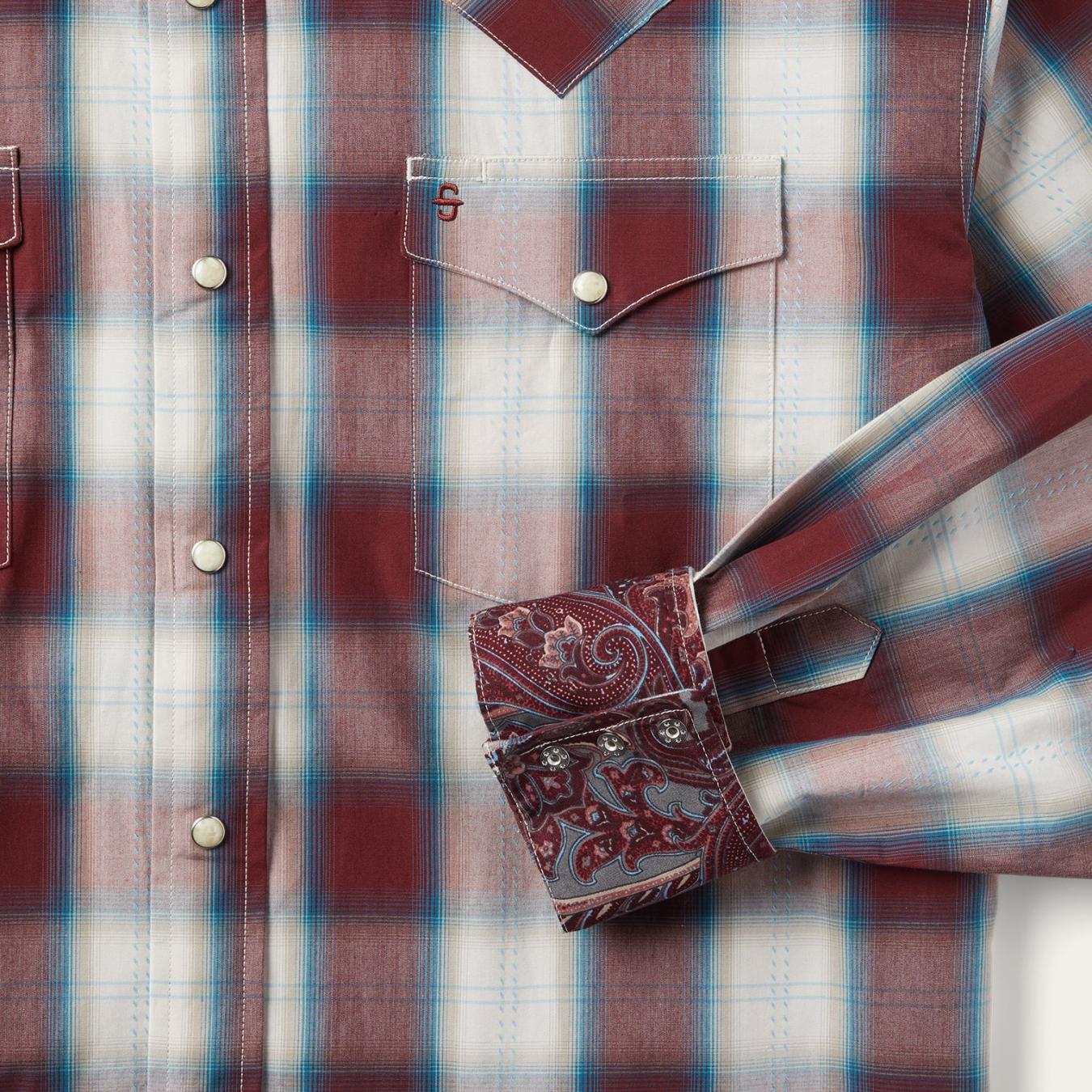 Men Classic Cut Stetson Wine Plaid Shirt Wine