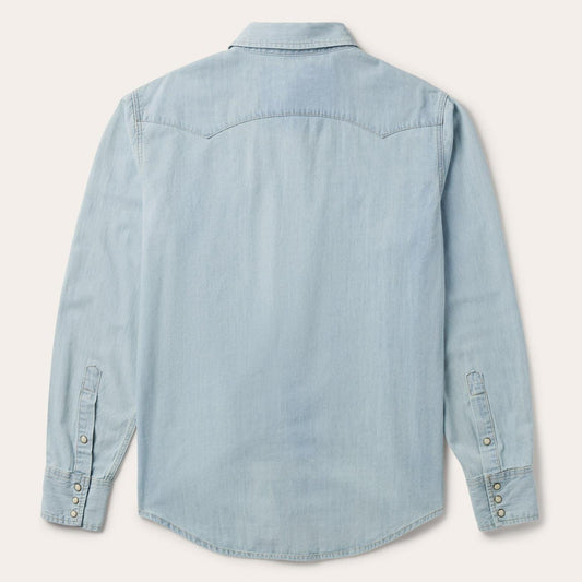Men Denim Shirts Stetson Light Blue Denim Western Shirt Blue
