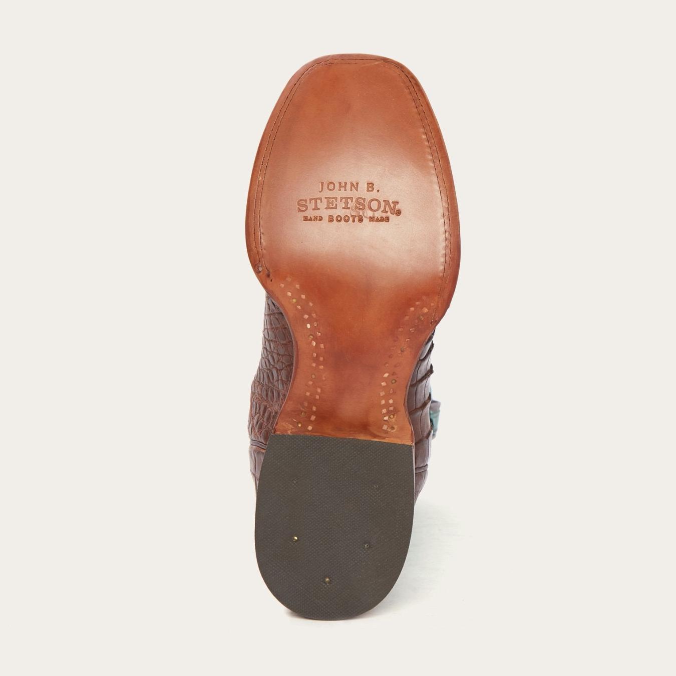 Men Exotics Stetson Big Horn Tobacco Alligator Cowboy Boot Brown