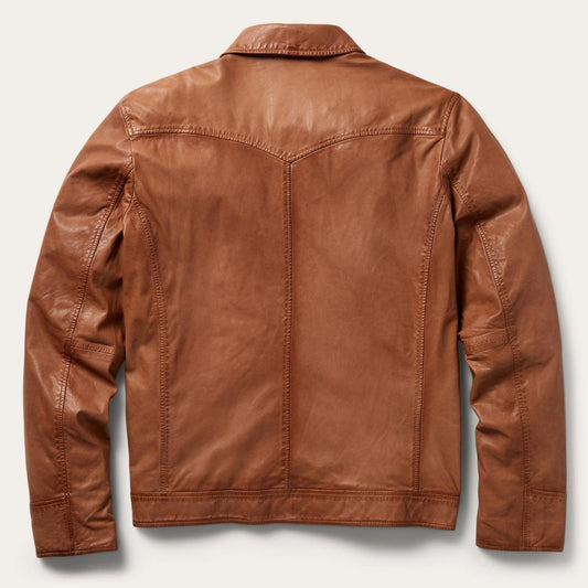 Men Jackets Stetson Zip-Front Lightweight Leather Jacket Brown