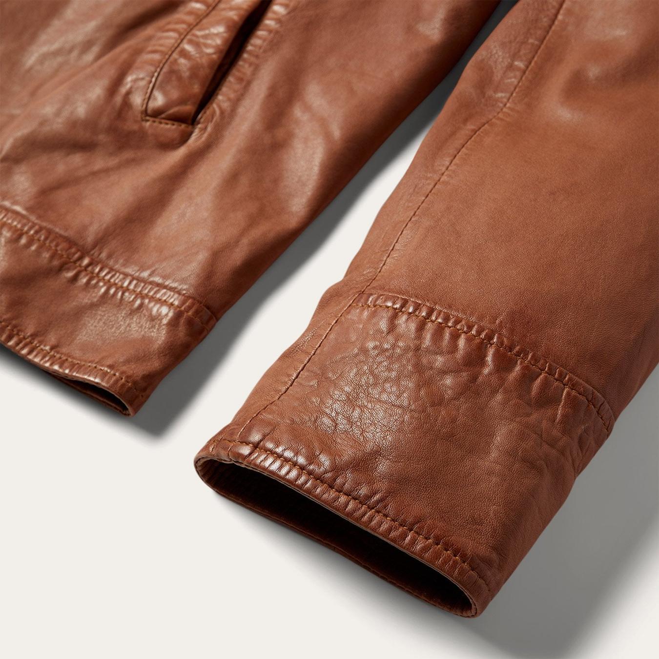 Men Jackets Stetson Zip-Front Lightweight Leather Jacket Brown