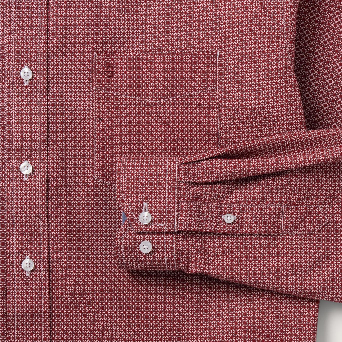 Men Modern Cut Stetson Micro Print Button-Front Shirt Red