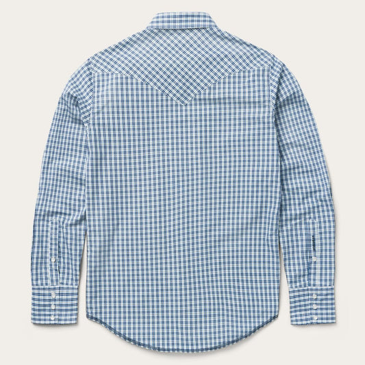 Men Modern Cut Stetson Modern Snap Front Shirt In Mini Check Blue