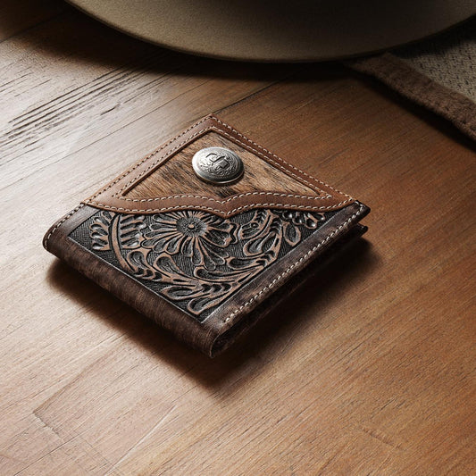 Men Wallets Stetson Hair-On-Hide Concho Bi-Fold Wallet Vintage Brown