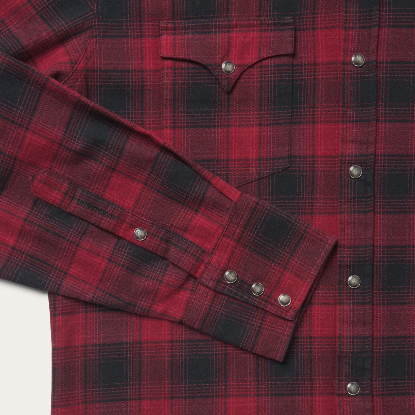 Men Western Shirts Stetson Brushed Twill Plaid Shirt Black