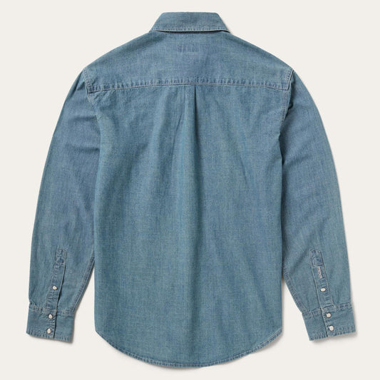 Men Western Shirts Stetson Chambray Denim Shirt Blue