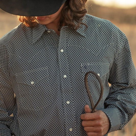 Men Western Shirts Stetson Diamond Geo Western Shirt Blue