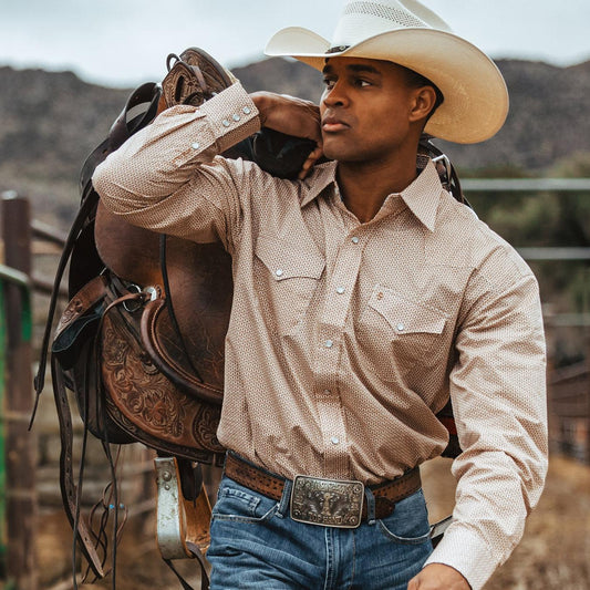 Men Western Shirts Stetson Diamond Print Western Shirt Orange