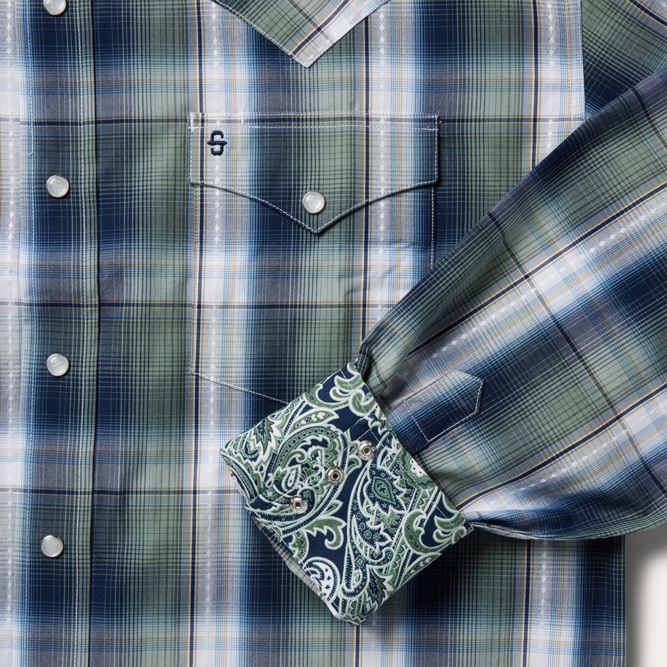 Men Western Shirts Stetson Lucky Diamond Plaid Western Shirt Green