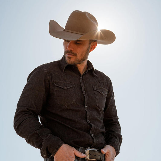 Men Western Shirts Stetson Modern Denim Western Shirt Black