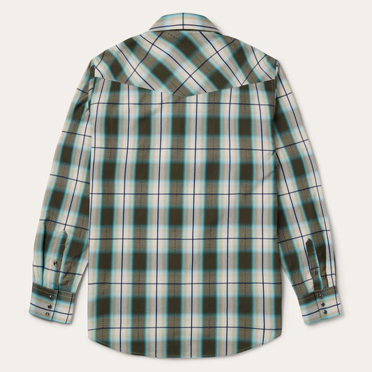 Men Western Shirts Stetson Olive Ombre Plaid Western Shirt Green