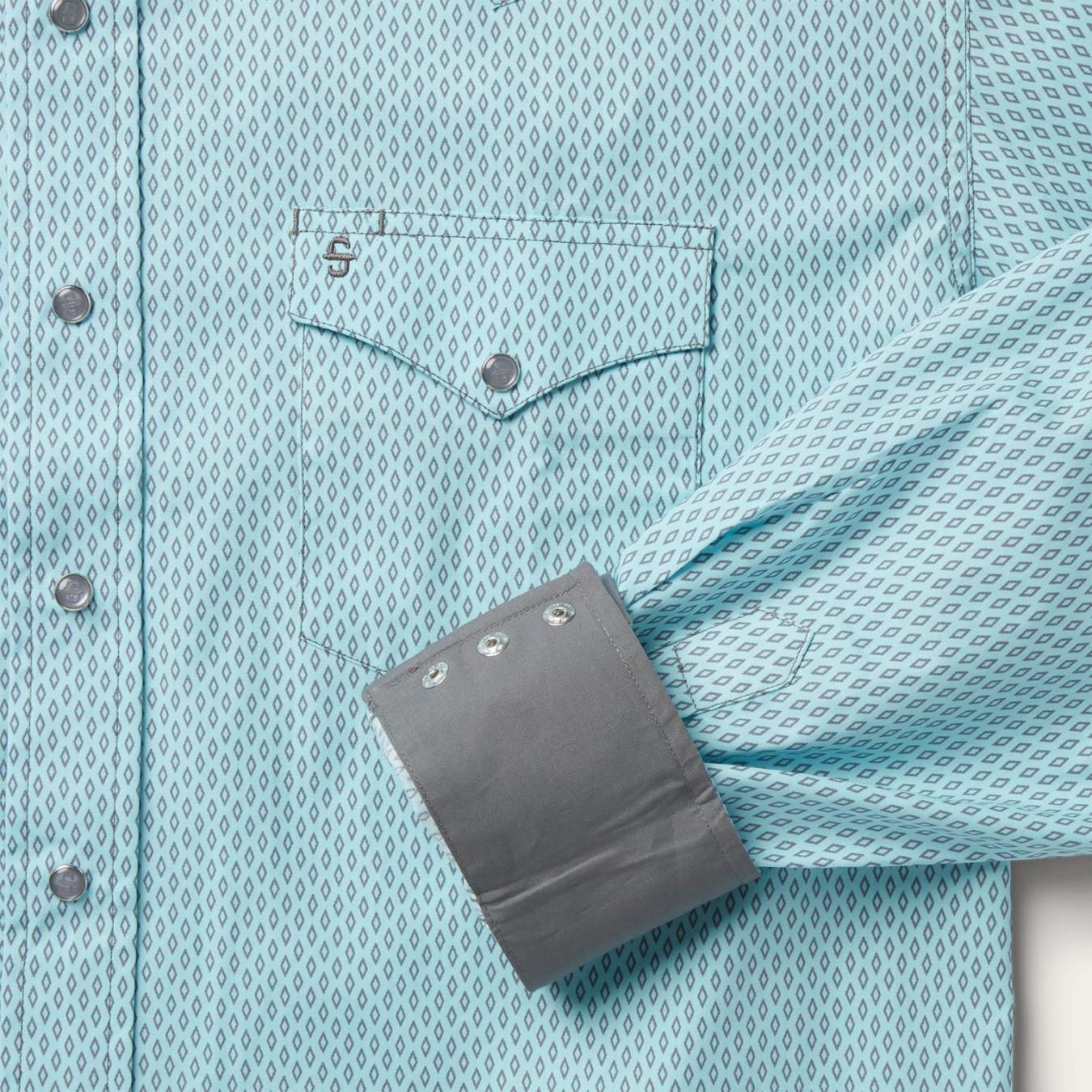 Men Western Shirts Stetson Silver Diamond Neat Print Western Shirt Blue