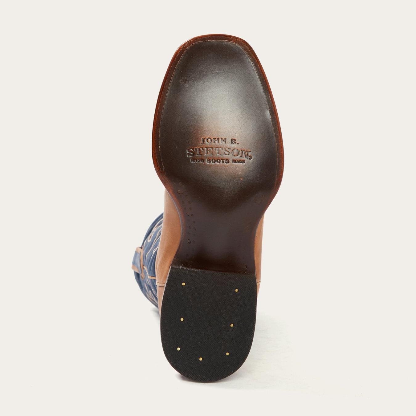 Men Western Stetson Casper Tan & Blue Matte Cowboy Boot Tan