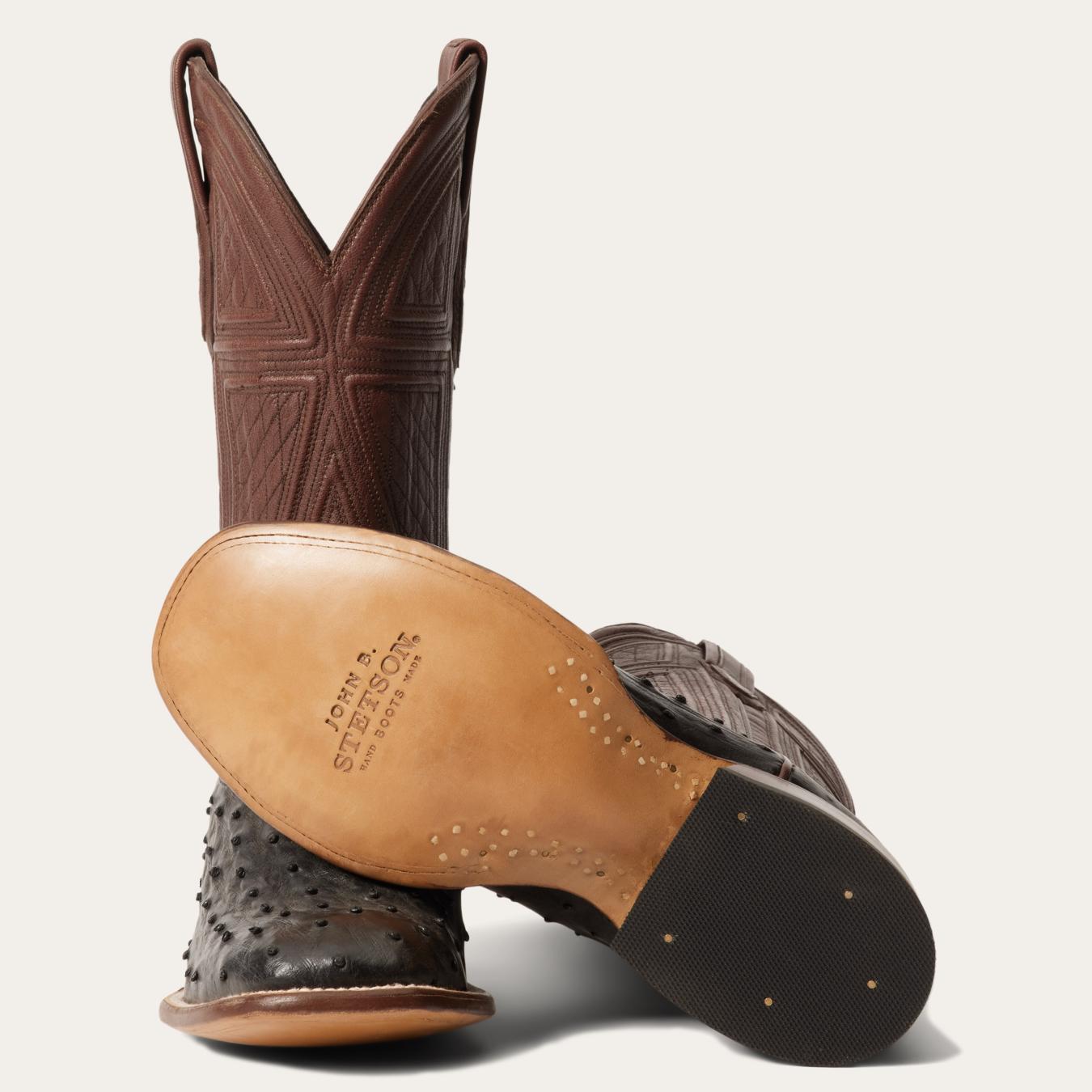 Men Western Stetson Dillon Ostrich Boots Black