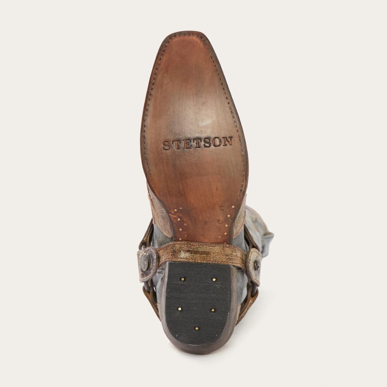 Men Western Stetson Sundance Kid Washed Crater Black Cowboy Boot Black