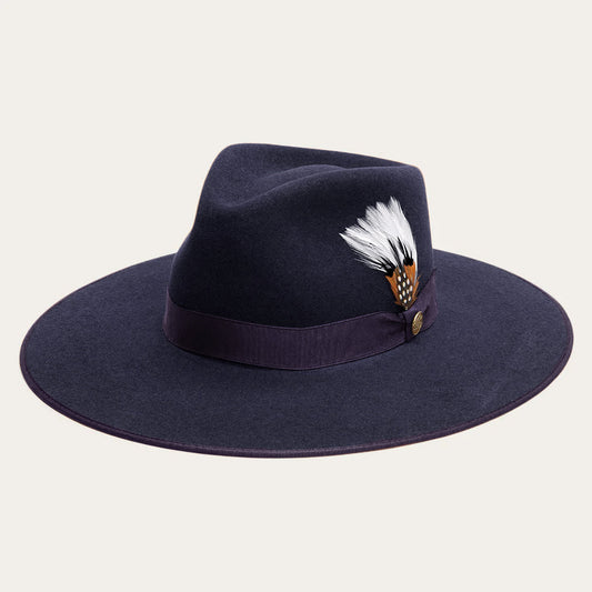 Men/Women Fedora Stetson Midtown Wide Flat Brim Hat Navy