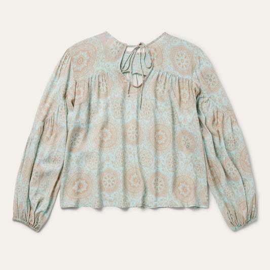 Women Blouses Stetson Mandala Print Peasant Blouse Blue