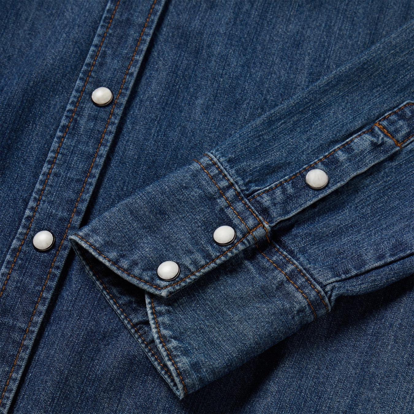 Women Denim Shirts Stetson Dark Denim Snap Western Shirt Blue