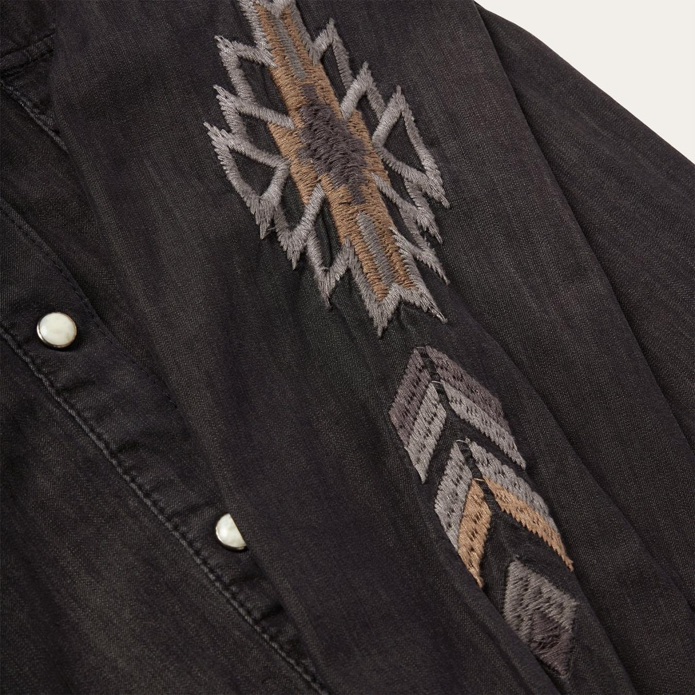 Women Denim Shirts Stetson Embroidered Black Denim Shirt Black