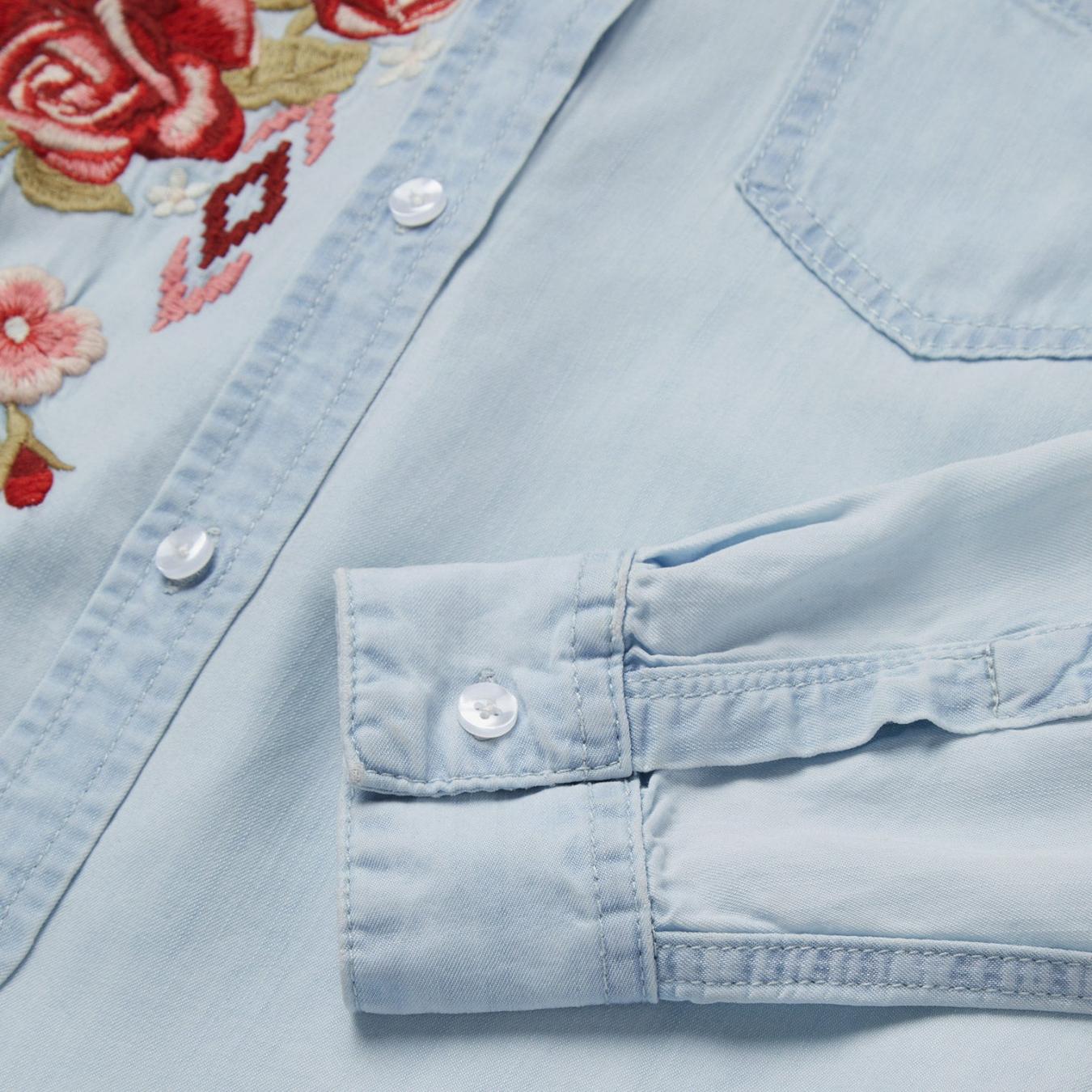 Women Denim Shirts Stetson Long-Sleeved Embroidered Shirt Blue