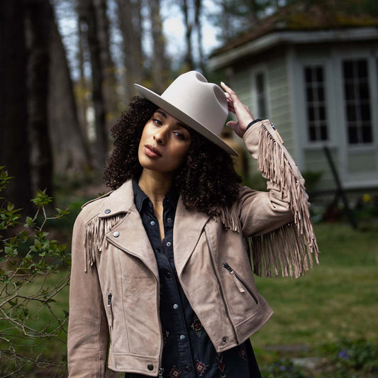 Women Jackets Stetson Premium Suede Moto Jacket Tan