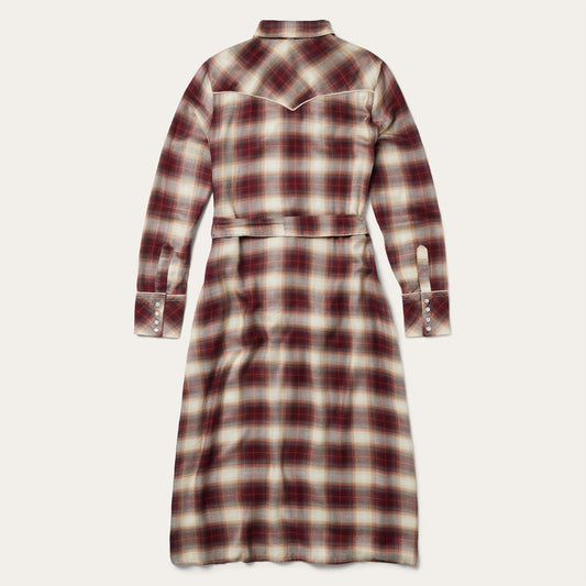 Women Midi Stetson Black Cherry Plaid Shirt Dress Red