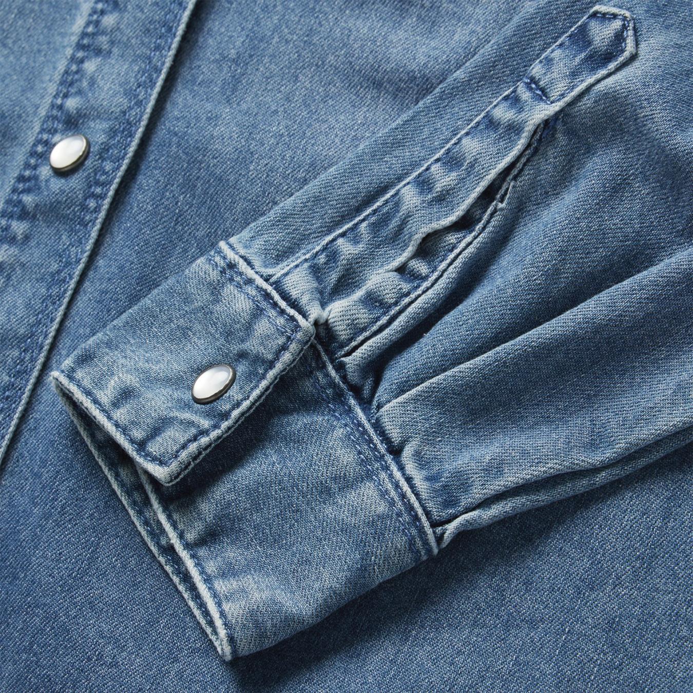 Women Mini Stetson Denim Button Front Shirt Dress Blue