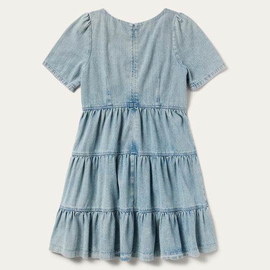 Women Mini Stetson Denim Dress With Tiered Skirt Blue