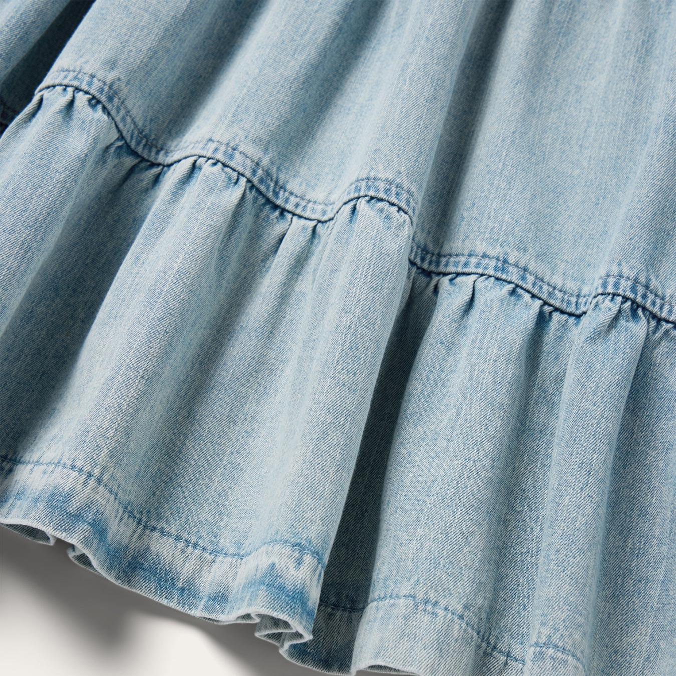 Women Mini Stetson Denim Dress With Tiered Skirt Blue