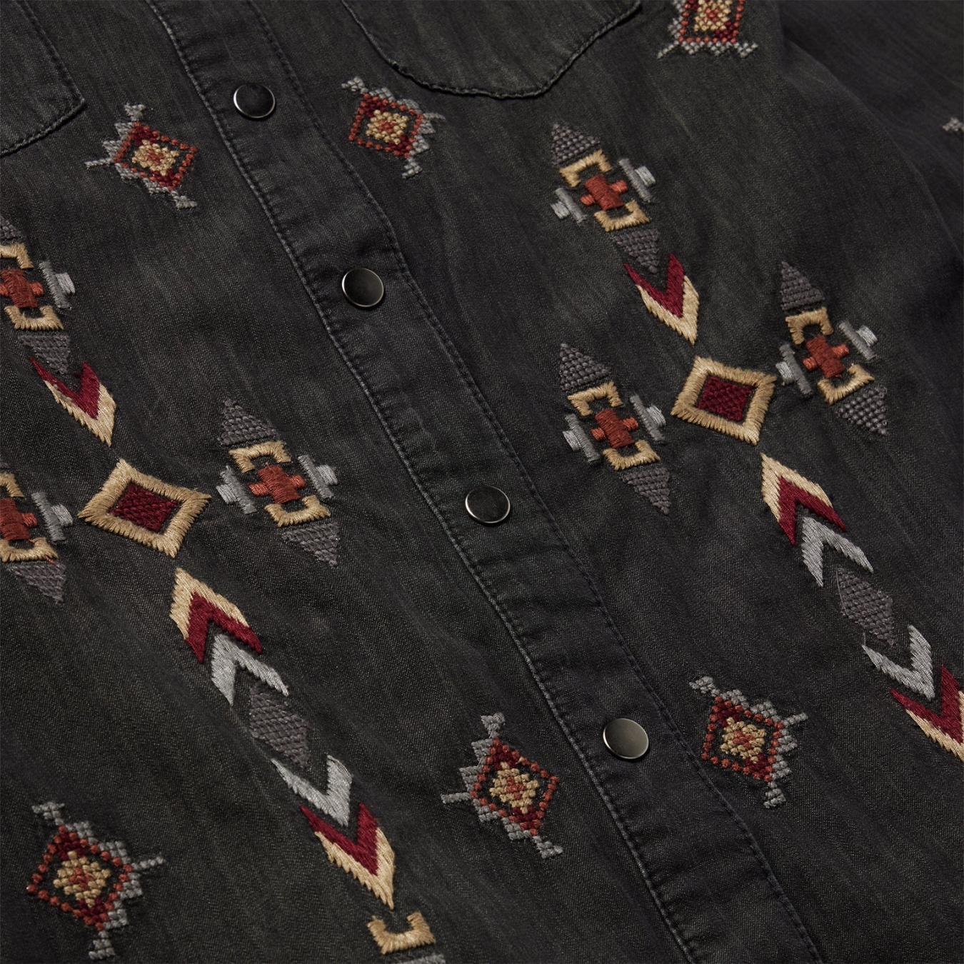 Women Mini Stetson Embroidered Black Denim Shirt Dress Black