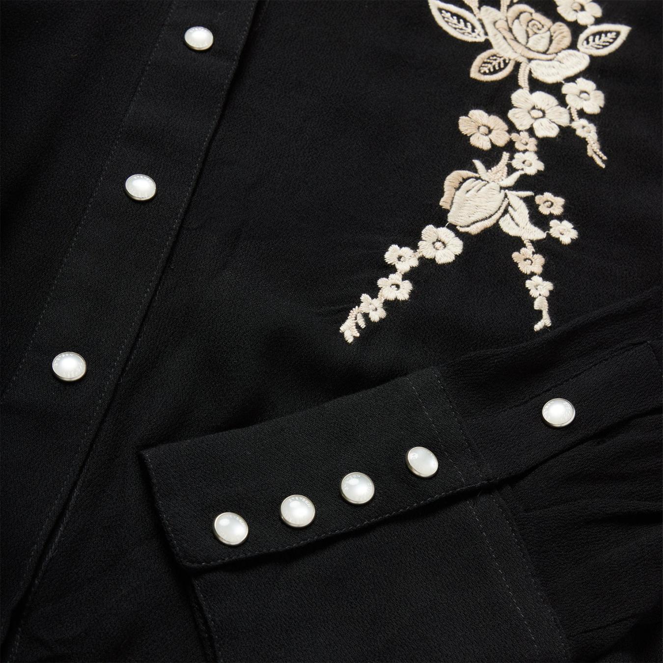 Women Western Shirts Stetson Embroidered Crepe Western Shirt Black