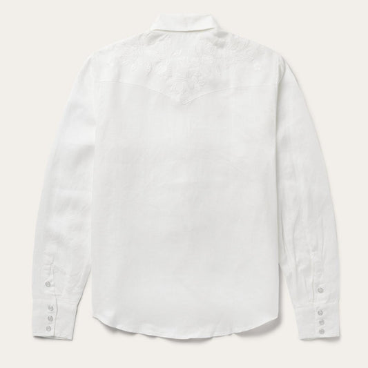 Women Western Shirts Stetson Floral Embroidered White Linen Shirt White