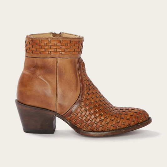 Women Western Stetson Basketweave Side Zip Ankle Boot Brown