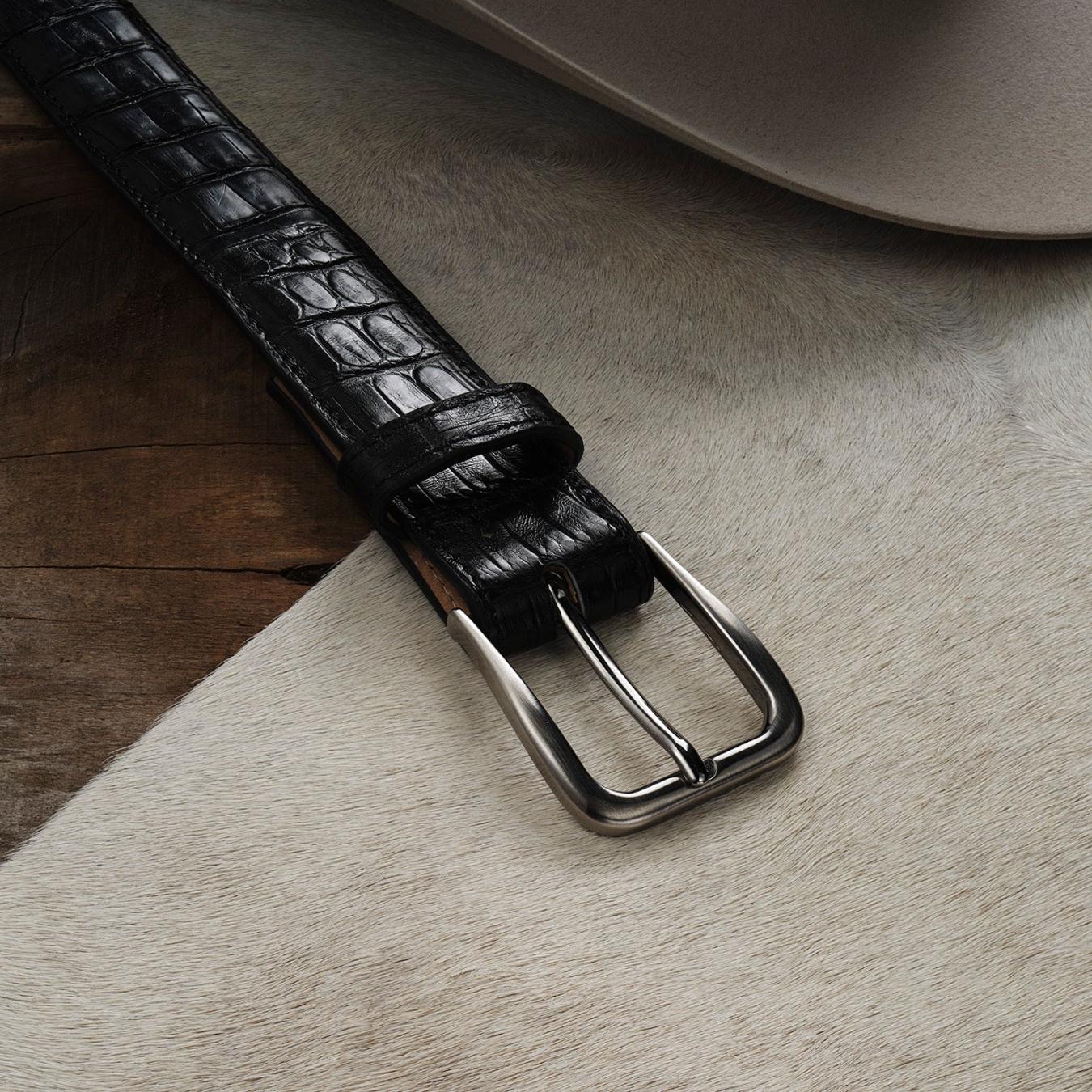 Men Belts Stetson Caiman Western Tab Belt - 1 1/4" Width Black Classic