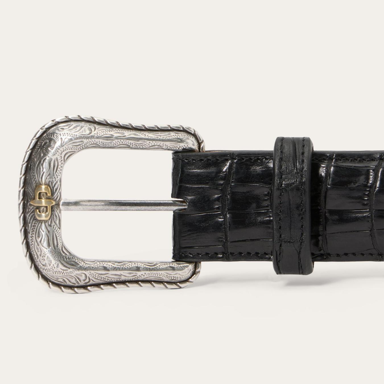 Men Belts Stetson Caiman Western Tab Belt Black Classic