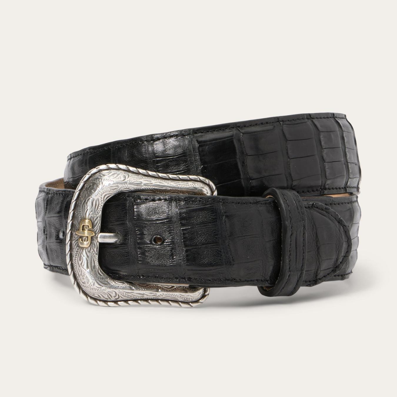 Men Belts Stetson Caiman Western Tab Belt Black Classic
