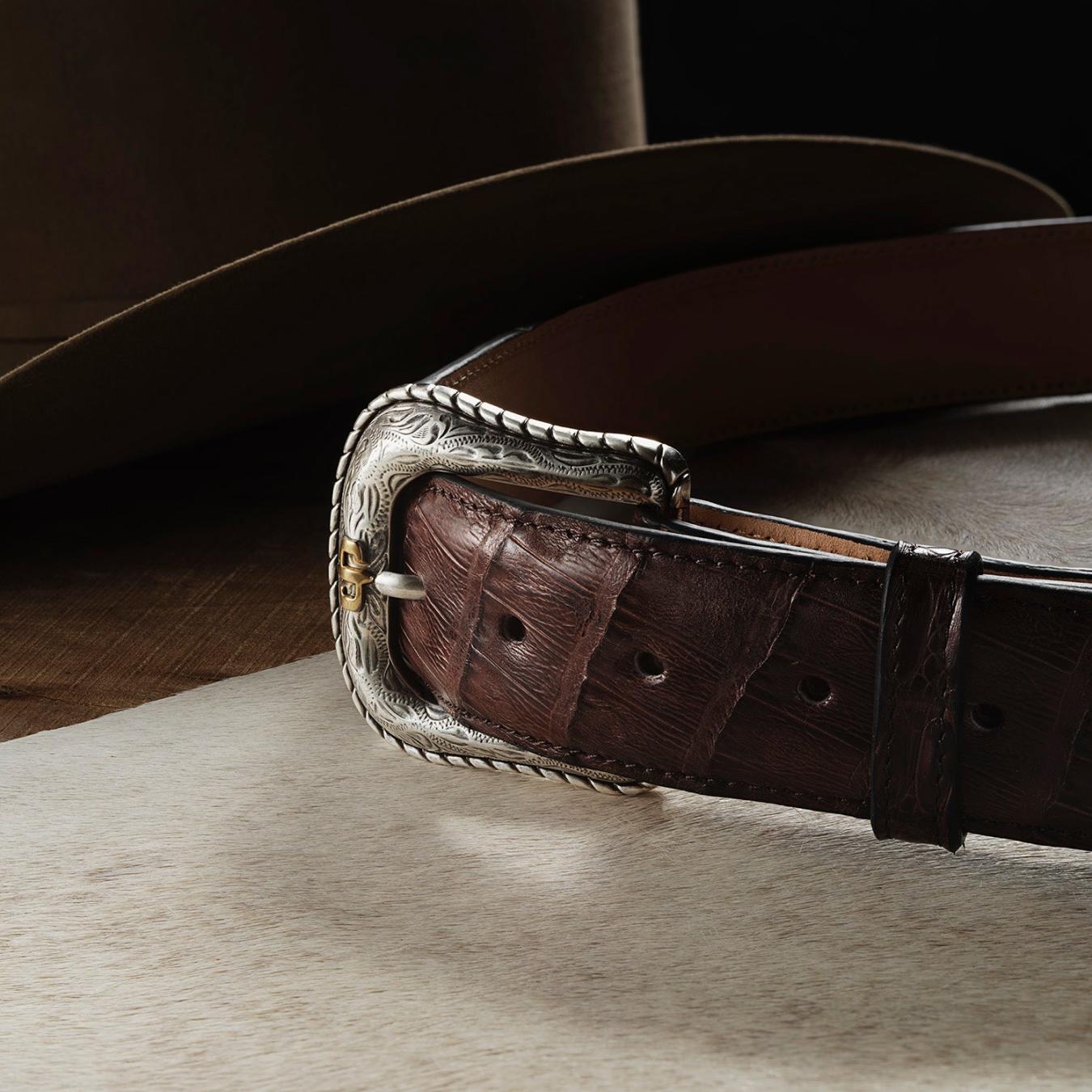 Men Belts Stetson Caiman Western Tab Belt Cigar Classic