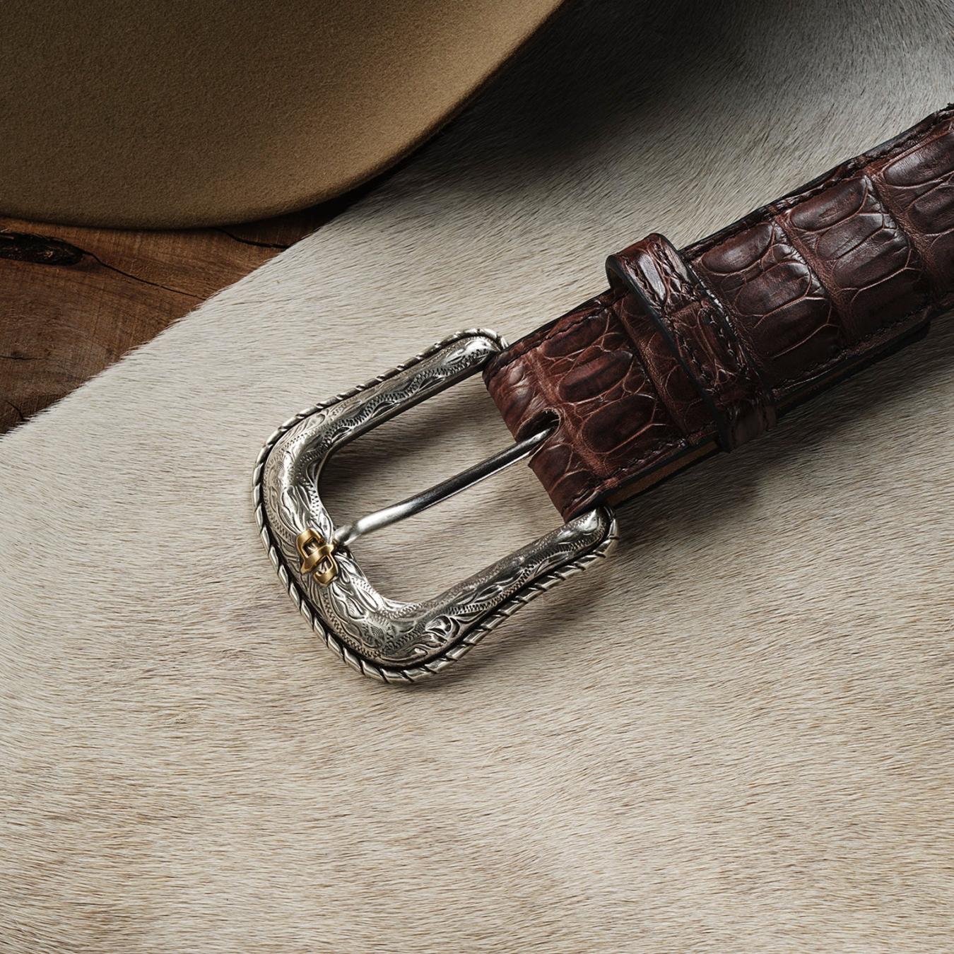 Men Belts Stetson Caiman Western Tab Belt Cigar Classic
