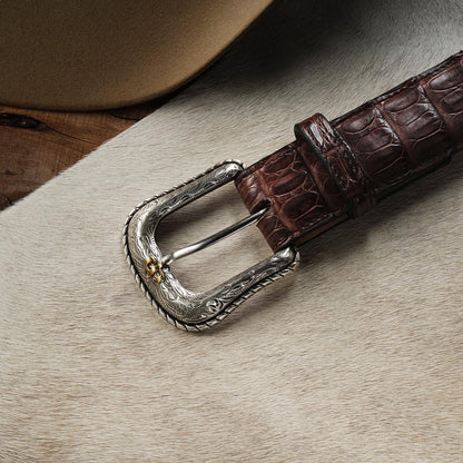 Men Belts Stetson Caiman Western Tab Belt Cigar Classic