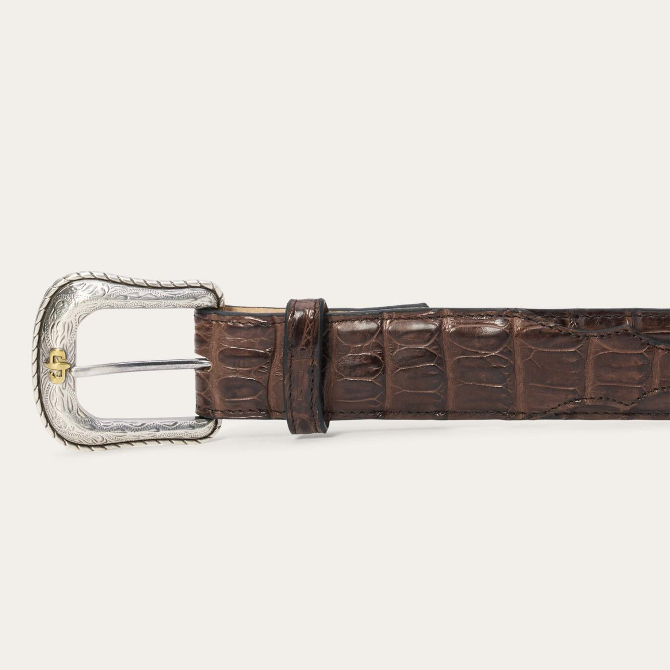 Men Belts Stetson Caiman Western Tab Belt Cigar Classic