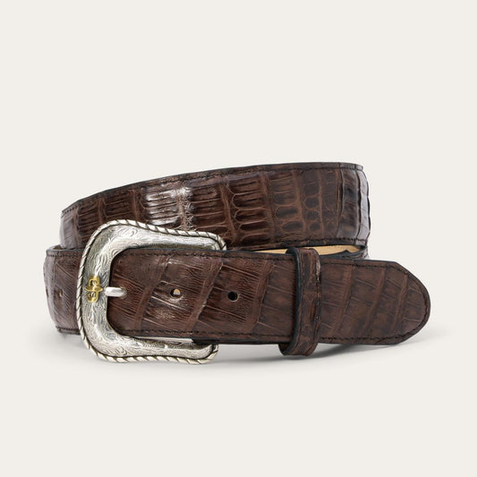 Men Belts Stetson Caiman Western Tab Belt Cigar Classic