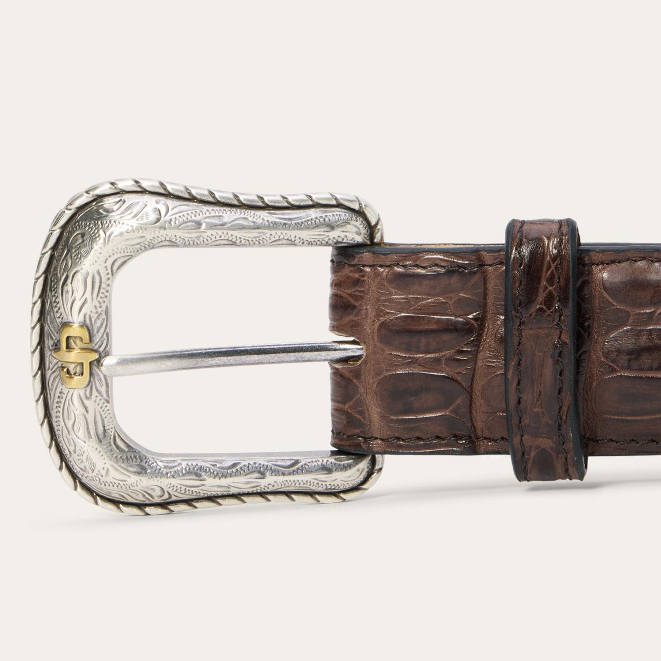 Men Belts Stetson Caiman Western Tab Belt Cigar Classic