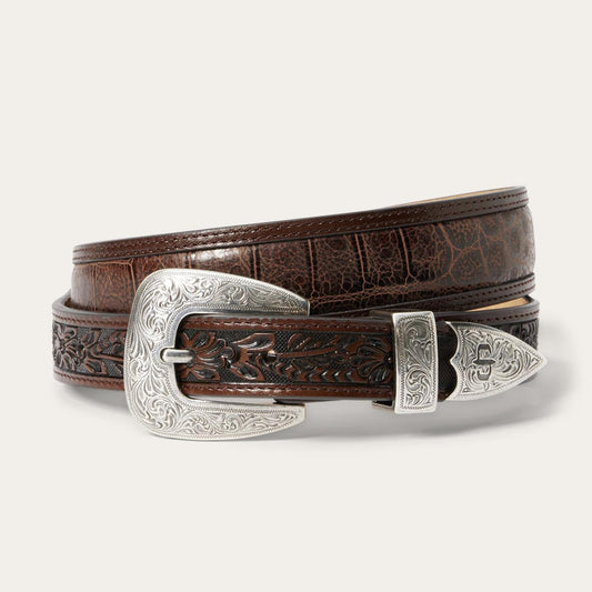 Men Belts Stetson Croco Print Tooled Tapered Belt Brown/cognac