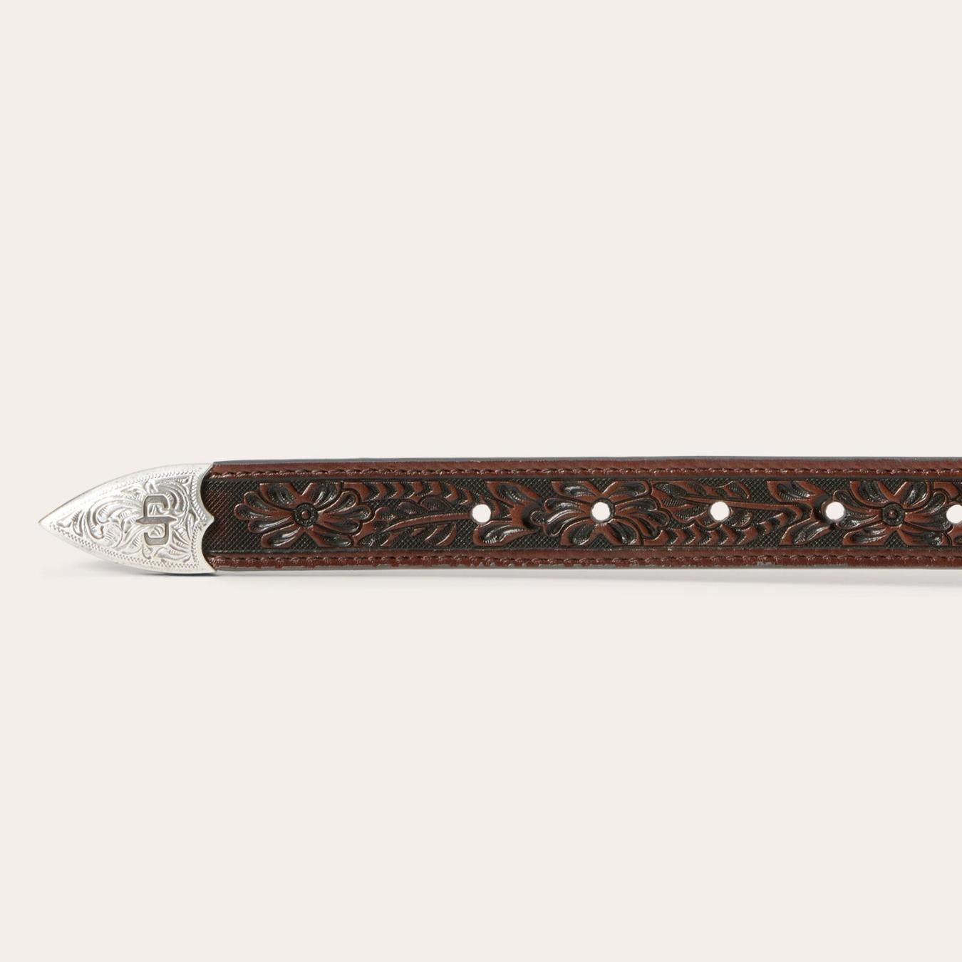 Men Belts Stetson Croco Print Tooled Tapered Belt Brown/cognac