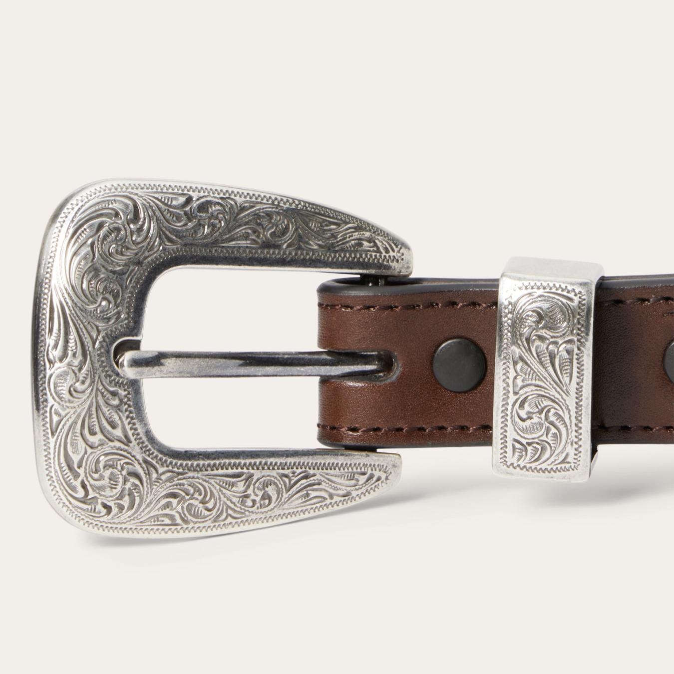 Men Belts Stetson Croco Print Tooled Tapered Belt Brown/cognac