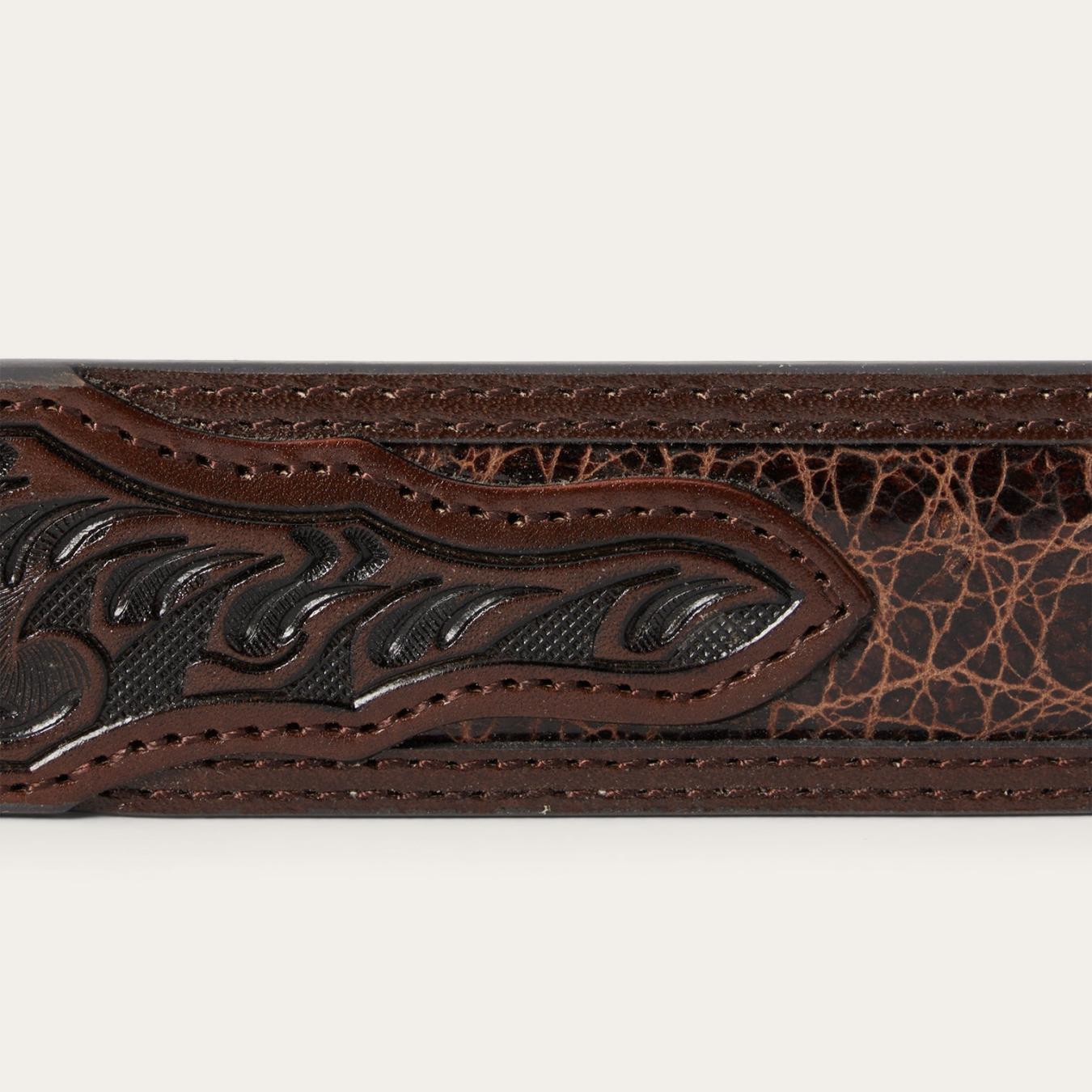 Men Belts Stetson Croco Print Tooled Tapered Belt Brown/cognac