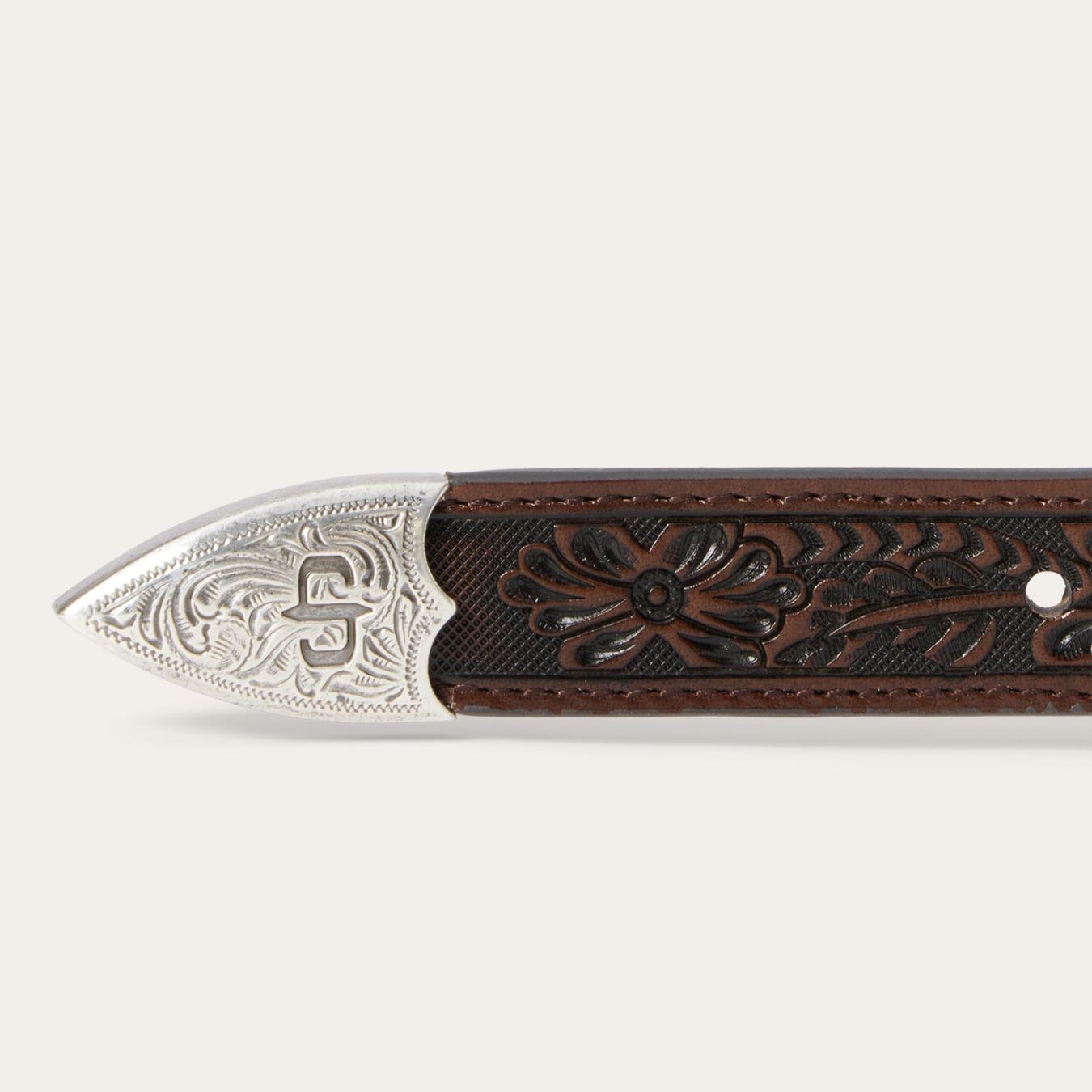 Men Belts Stetson Croco Print Tooled Tapered Belt Brown/cognac